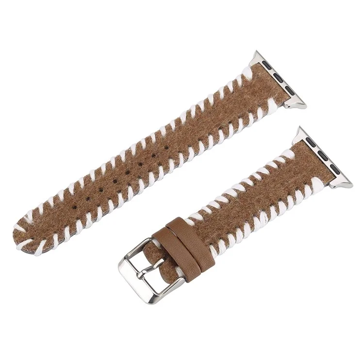 Correa de reloj para Apple Watch Series 10 9 8 7 SE 6 5 4 3 2 1 de 42 mm, 41 mm, 40 mm y 38 mm, de tela de lana cosida a mano - Blanco+Marrón
