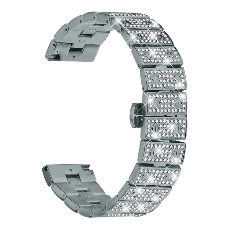 For Haylou RT2 LS10 Watch Band Alloy Metal Rhinestones Decor Strap with Butterfly Clasp - Titanium