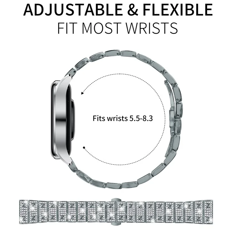 For Garmin Venu 2 Watch Band Alloy Metal Rhinestones Decor Strap with Butterfly Clasp - Titanium
