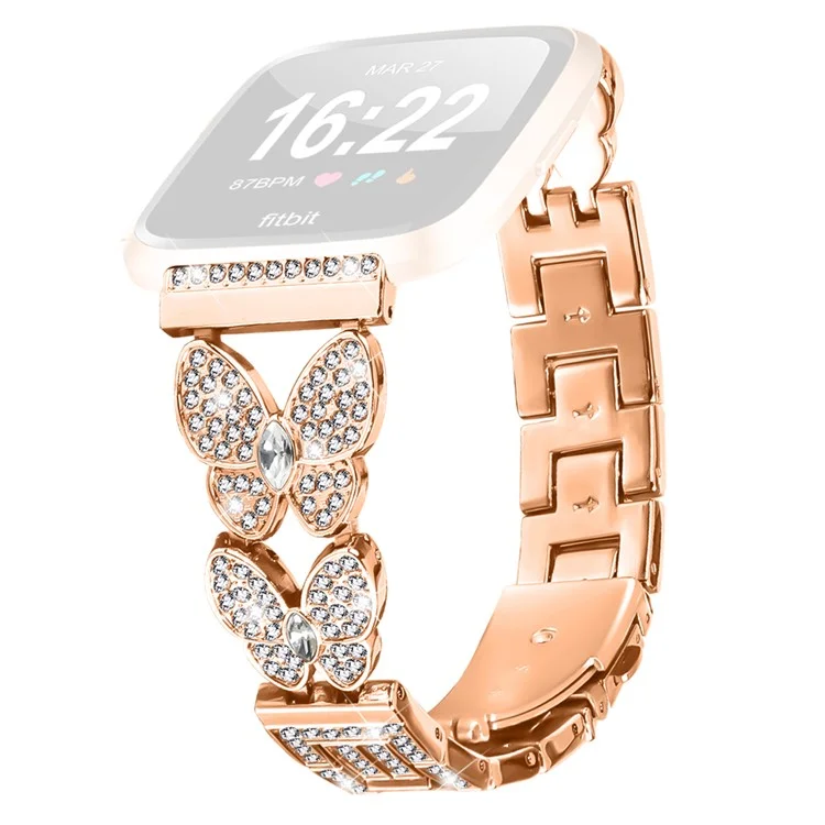 For Fitbit Versa / Versa 2 Watch Band Butterfly Rhinestones Decor Alloy Metal Strap - Rose Gold