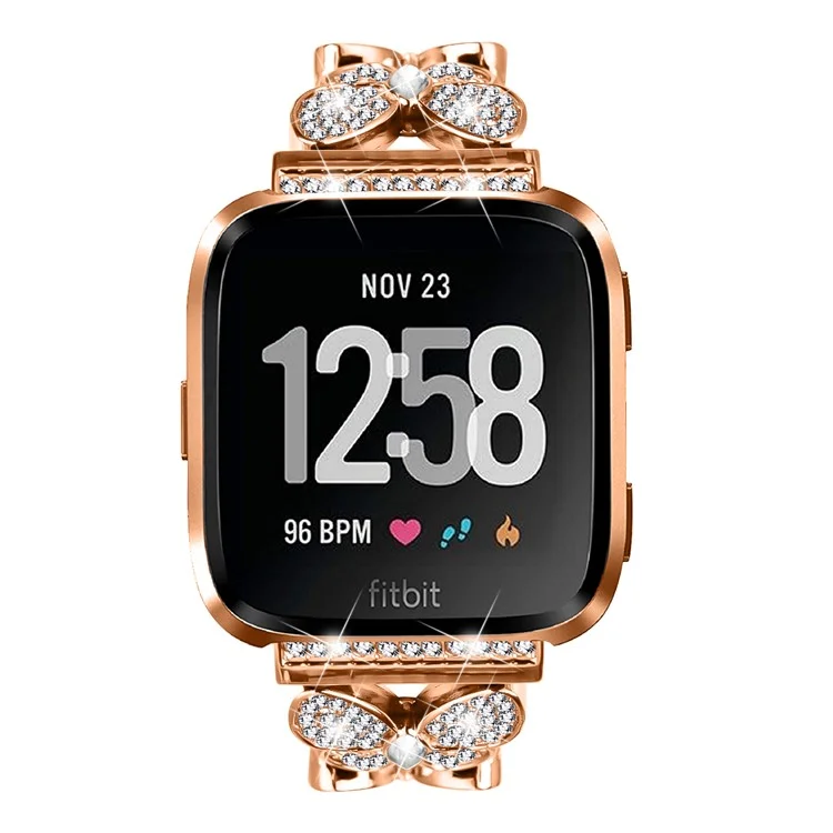 For Fitbit Versa / Versa 2 Watch Band Butterfly Rhinestones Decor Alloy Metal Strap - Rose Gold