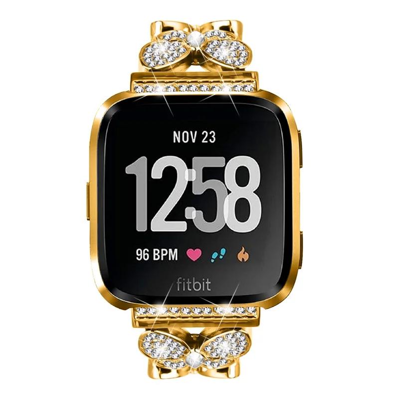 For Fitbit Versa / Versa 2 Watch Band Butterfly Rhinestones Decor Alloy Metal Strap - Gold