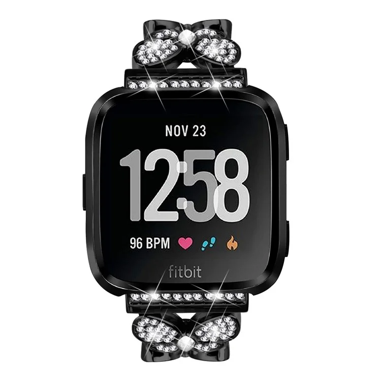 Pulseira de relógio Fitbit Versa Lite com borboleta e decoração de strass - Preto