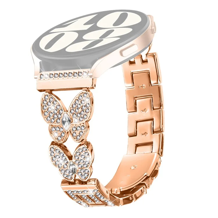 Cinturino in lega metallica decorato con farfalle e cristalli per Huawei Watch GT 3 46mm - Oro rosa
