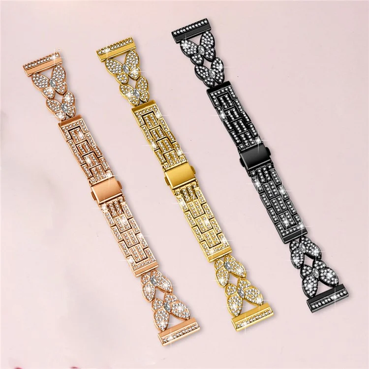 For Huawei Watch GT 2 Pro Band Butterfly Rhinestones Decor Alloy Metal Watch Strap - Black