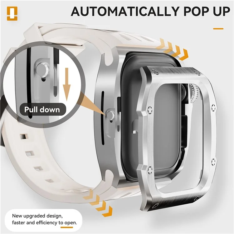 SHELLBOX For Apple Watch Series 10 46mm Metal Anti Drop Modification Watch Case with Band - Steel Color+White
