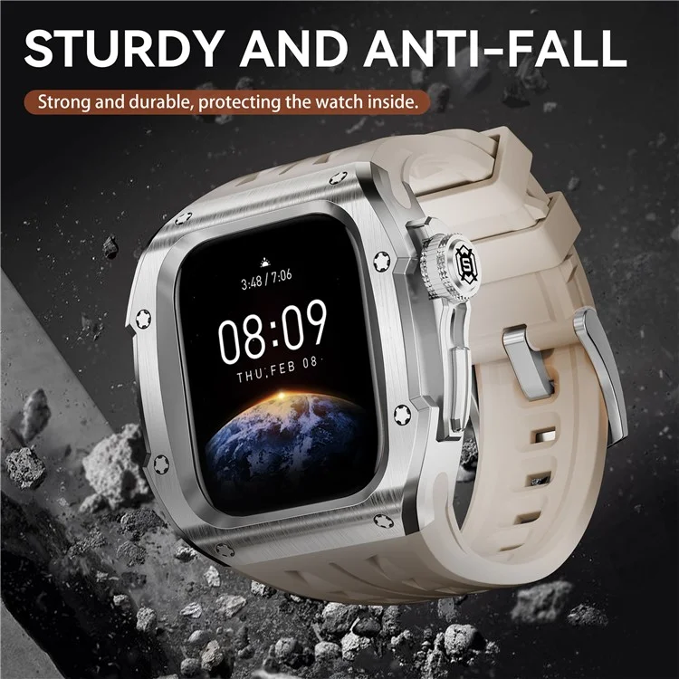 SHELLBOX For Apple Watch Series 10 46mm Metal Anti Drop Modification Watch Case with Band - Steel Color+White