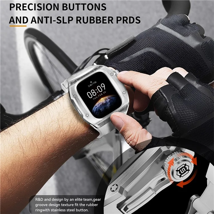 SHELLBOX For Apple Watch Series 10 46mm Metal Anti Drop Modification Watch Case with Band - Steel Color+White