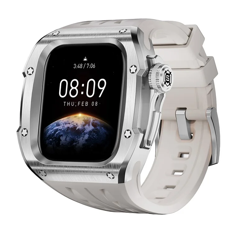 SHELLBOX For Apple Watch Series 10 46mm Metal Anti Drop Modification Watch Case with Band - Steel Color+White