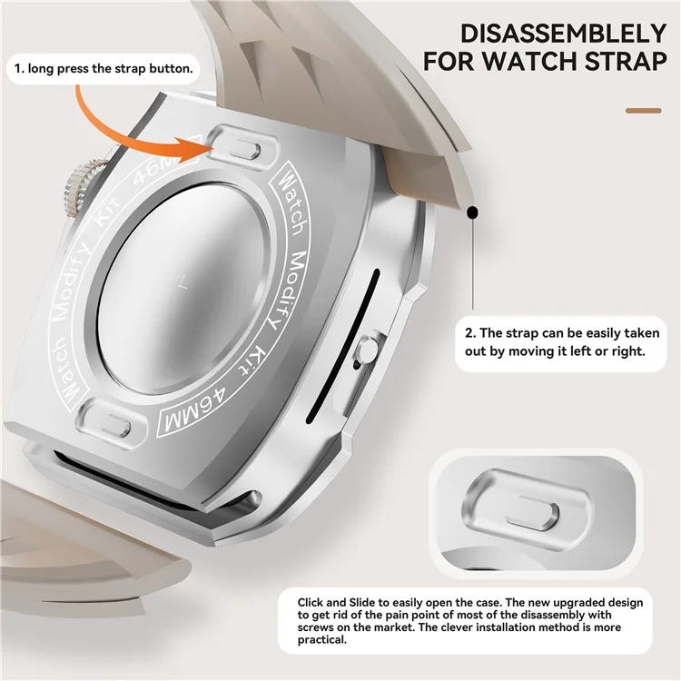 SHELLBOX For Apple Watch Series 10 46mm Metal Anti Drop Modification Watch Case with Band - Steel Color+White