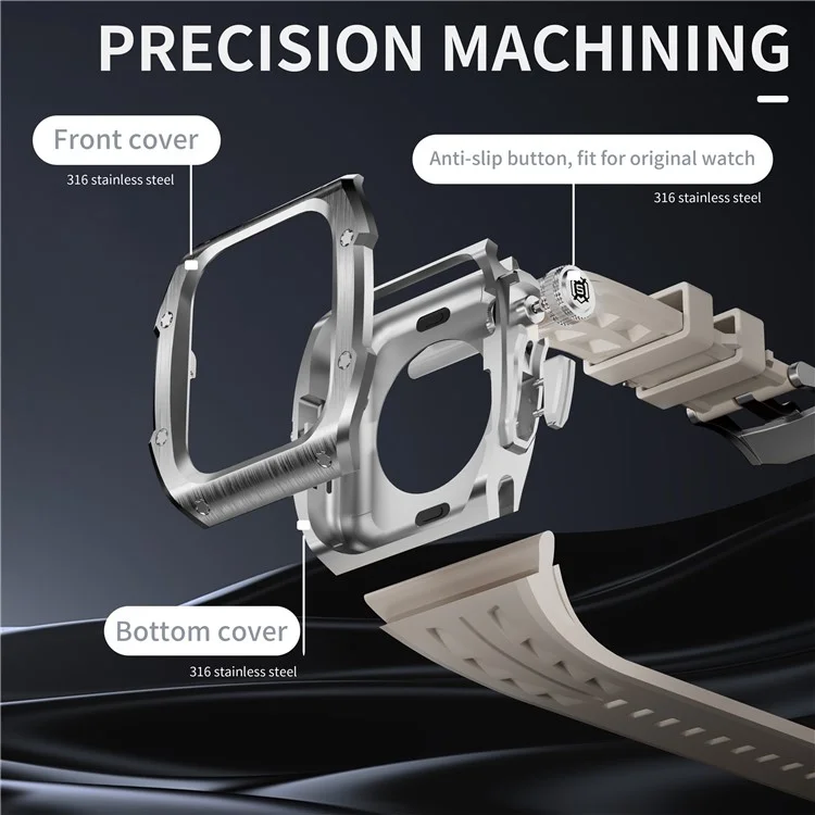 SHELLBOX For Apple Watch Series 10 46mm Metal Anti Drop Modification Watch Case with Band - Steel Color+White