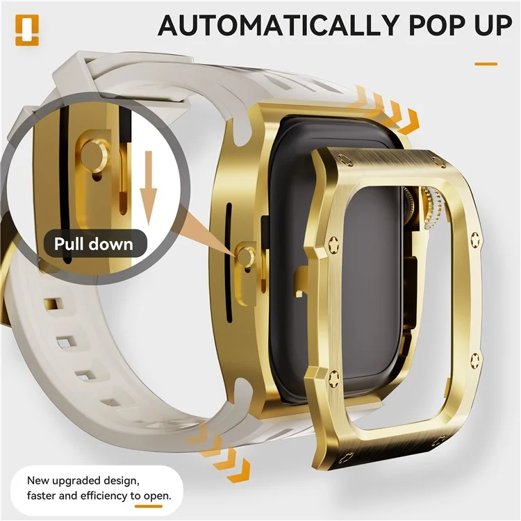 SHELLBOX For Apple Watch Series 10 46mm Metal Anti Drop Modification Watch Case with Band - Gold+White