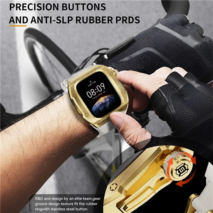 SHELLBOX For Apple Watch Series 10 46mm Metal Anti Drop Modification Watch Case with Band - Gold+White