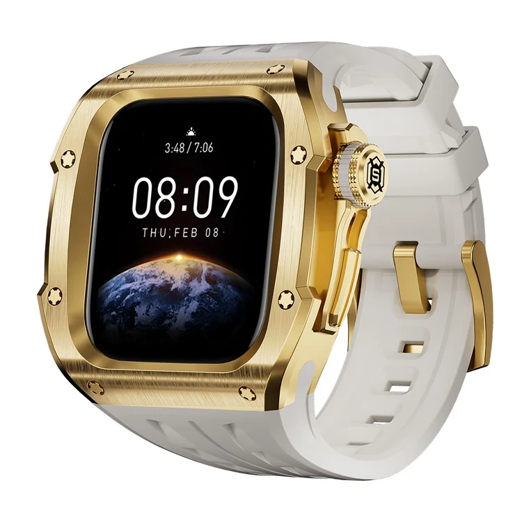 SHELLBOX For Apple Watch Series 10 46mm Metal Anti Drop Modification Watch Case with Band - Gold+White