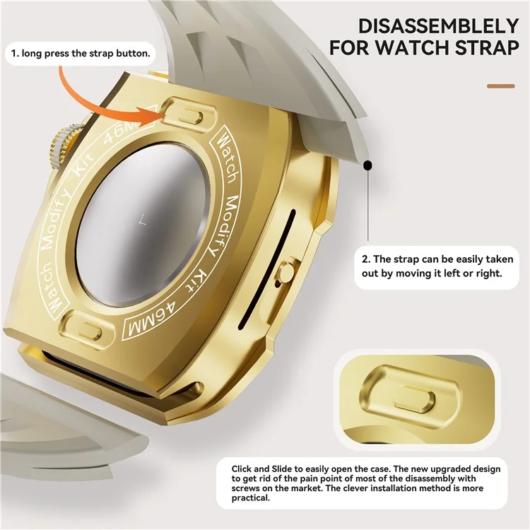 SHELLBOX For Apple Watch Series 10 46mm Metal Anti Drop Modification Watch Case with Band - Gold+White