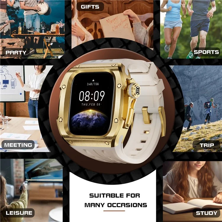 SHELLBOX For Apple Watch Series 10 46mm Metal Anti Drop Modification Watch Case with Band - Gold+White