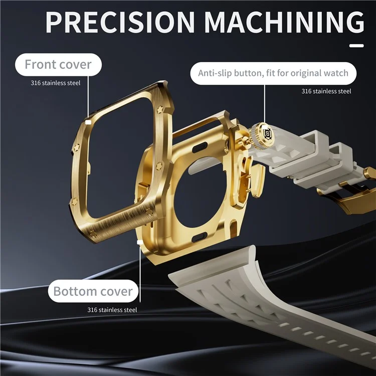 SHELLBOX For Apple Watch Series 10 46mm Metal Anti Drop Modification Watch Case with Band - Gold+White