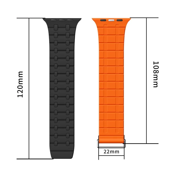 Silikonarmband für Apple Watch Series 10 Ultra 9 8 7 SE 6 5 4 3 2 1 46mm 49mm 45mm 44mm 42mm mit magnetischem Aluminiumverschluss - Schwarz+Orange