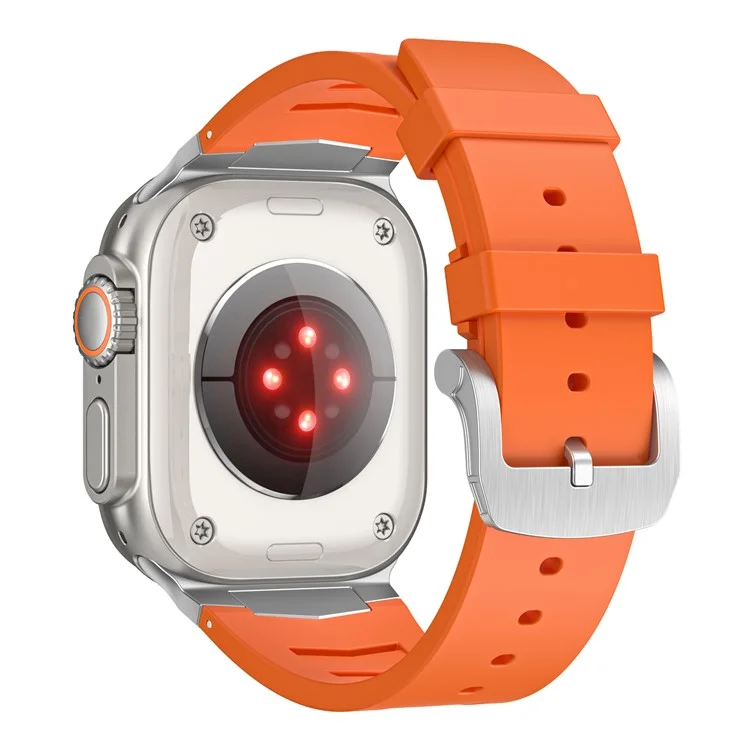 Cinturino in fluoroelastomero per Apple Watch Series 10 Ultra 9 8 7 SE 6 5 4 3 2 1 da 46 mm, 49 mm, 45 mm, 44 mm, 42 mm con fibbia in acciaio inossidabile - Arancione