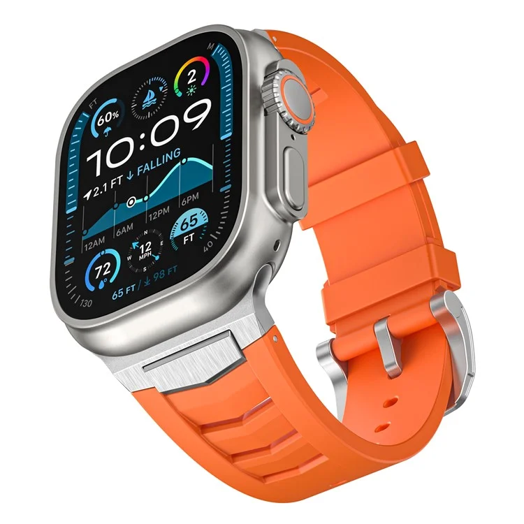 Cinturino in fluoroelastomero per Apple Watch Series 10 Ultra 9 8 7 SE 6 5 4 3 2 1 da 46 mm, 49 mm, 45 mm, 44 mm, 42 mm con fibbia in acciaio inossidabile - Arancione