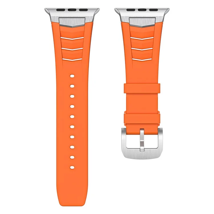 Cinturino in fluoroelastomero per Apple Watch Series 10 Ultra 9 8 7 SE 6 5 4 3 2 1 da 46 mm, 49 mm, 45 mm, 44 mm, 42 mm con fibbia in acciaio inossidabile - Arancione