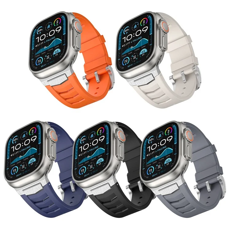 Cinturino in fluoroelastomero per Apple Watch Series 10 Ultra 9 8 7 SE 6 5 4 3 2 1 da 46 mm, 49 mm, 45 mm, 44 mm, 42 mm con fibbia in acciaio inossidabile - Arancione