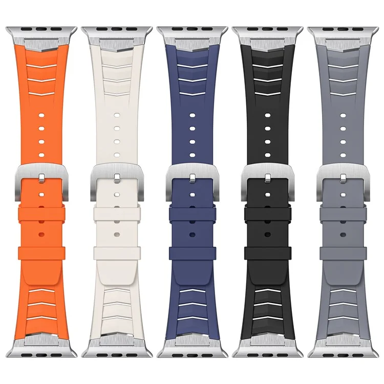 Cinturino in fluoroelastomero per Apple Watch Series 10 Ultra 9 8 7 SE 6 5 4 3 2 1 da 46 mm, 49 mm, 45 mm, 44 mm, 42 mm con fibbia in acciaio inossidabile - Arancione