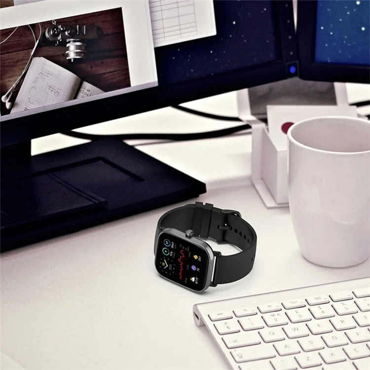 Compra em Atacado de Pulseira de Silicone de 20mm para Samsung Galaxy Watch3 41mm / Watch Active2 Fecho Redondo - Preto+Fivela Preta