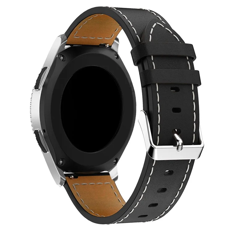 Bulk Purchasing 22mm Leather Strap for Samsung Galaxy Watch3 45mm / Huami Amazfit Pace Watch Band White Thread Stitching - Black
