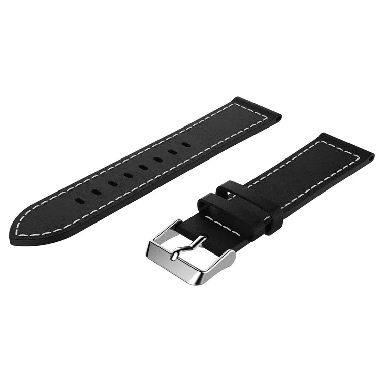 Bulk Purchasing 22mm Leather Strap for Samsung Galaxy Watch3 45mm / Huami Amazfit Pace Watch Band White Thread Stitching - Black