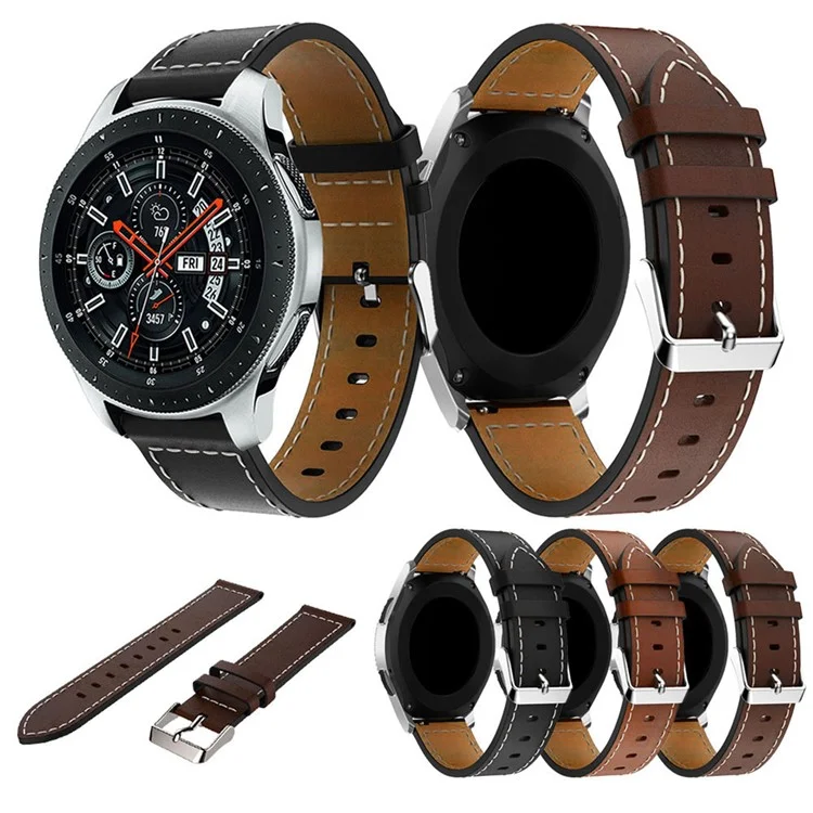 Bulk Purchasing 22mm Leather Strap for Samsung Galaxy Watch3 45mm / Huami Amazfit Pace Watch Band White Thread Stitching - Black