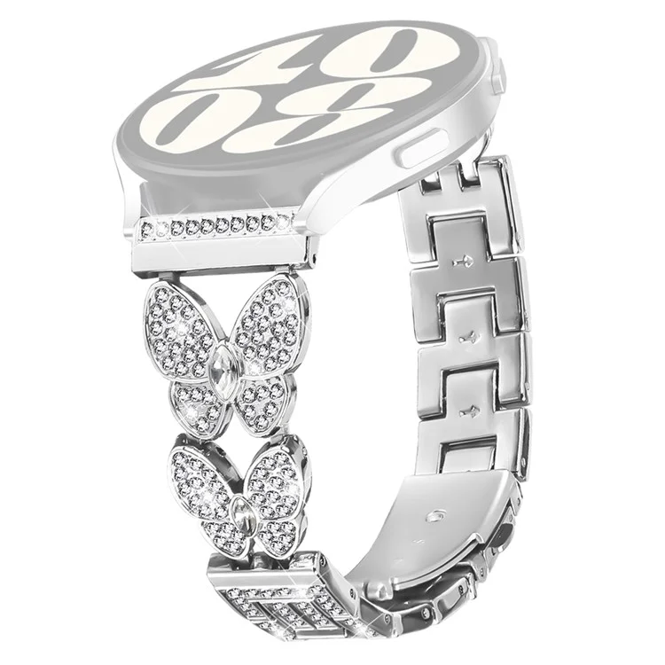 Cinturino in lega di metallo argento con decorazioni di cristalli di farfalla per Huami Amazfit Bip 5