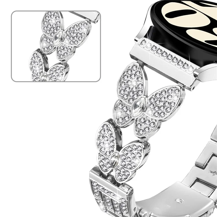 Cinturino in lega di metallo argento con decorazioni di cristalli di farfalla per Huami Amazfit Bip 5