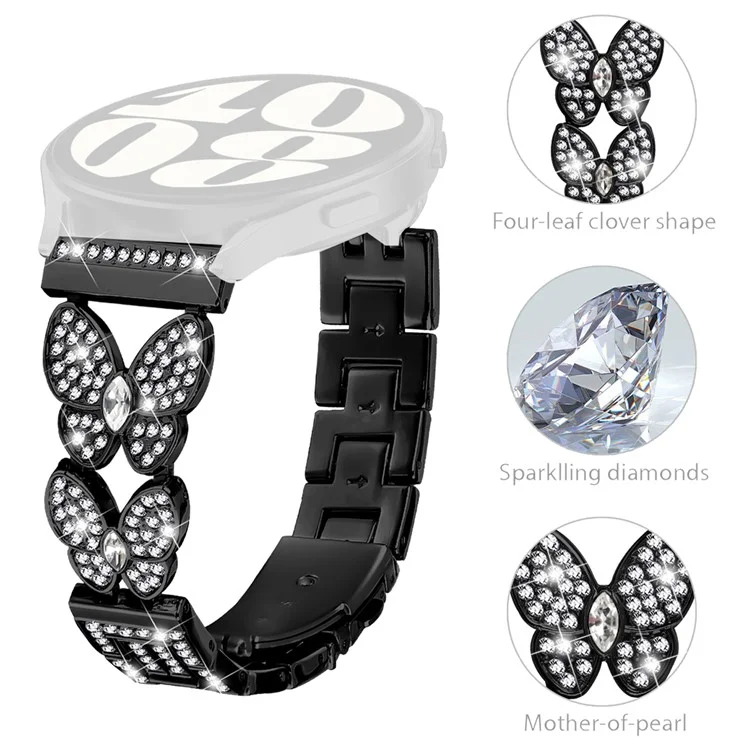 Für Xiaomi Watch S2 46mm / S2 42mm Metallband Schmetterling Strass Dekor Uhrenarmband - Schwarz