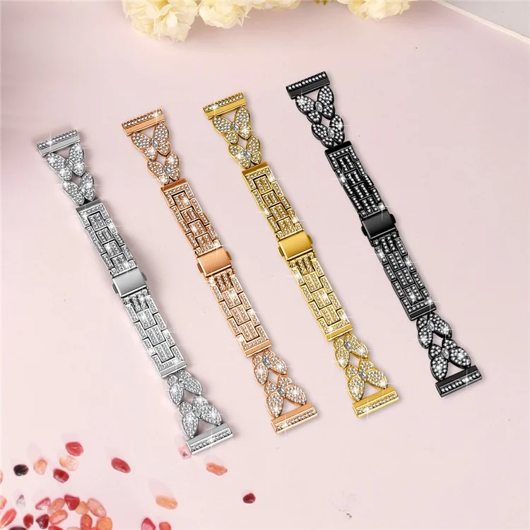 Für Xiaomi Watch S2 46mm / S2 42mm Metallband Schmetterling Strass Dekor Uhrenarmband - Schwarz