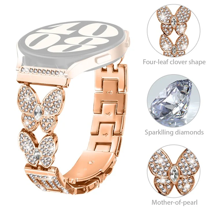 Cinturino per orologio Xiaomi Watch S1 Pro in metallo con decorazione a farfalla e strass - Oro rosa