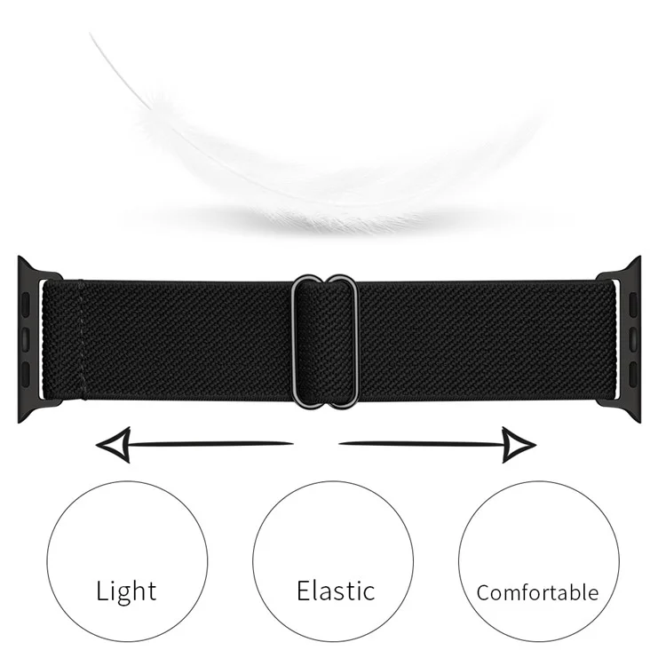 Verstellbares geflochtenes Polyester-Nylon-Uhrenarmband für Apple Watch Series 10 Ultra 9 8 7 SE SE 6 5 4 3 2 1 46mm 49mm 45mm 44mm 42mm - Schwarz