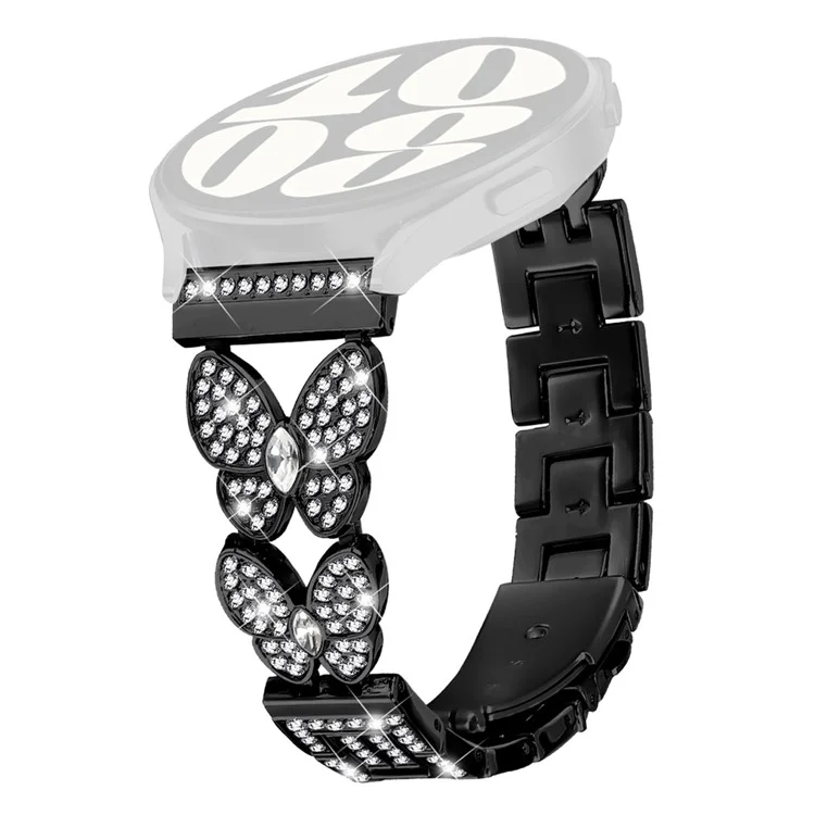 For Haylou RS4 LS12 Metal Band Butterfly Rhinestones Decor Watch Strap - Black