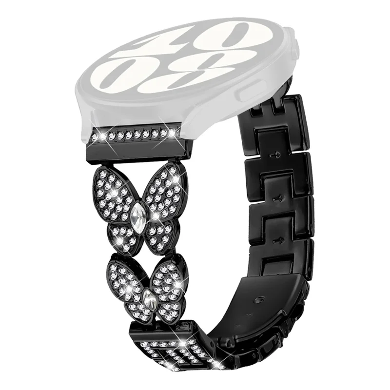 For Garmin Forerunner 265 Metal Band Butterfly Rhinestones Decor Watch Strap - Black