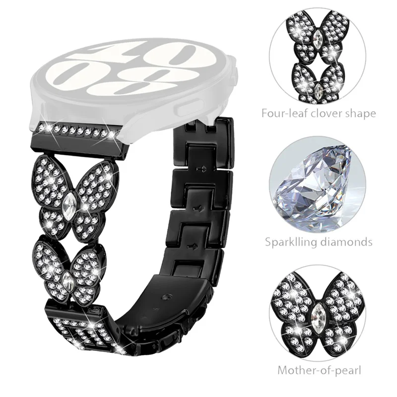 For Garmin Forerunner 265 Metal Band Butterfly Rhinestones Decor Watch Strap - Black