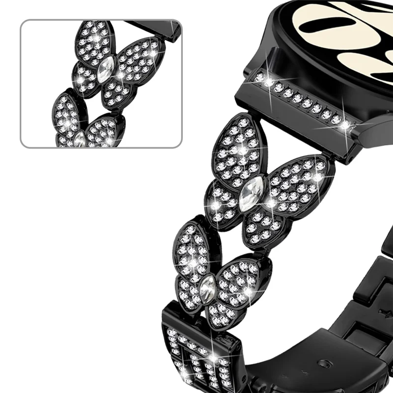 For Garmin Forerunner 265 Metal Band Butterfly Rhinestones Decor Watch Strap - Black