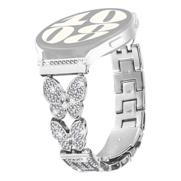 Correa de reloj de metal de aleación plateada con decoración de piedras de strass en forma de mariposa para Garmin Forerunner 255 Music