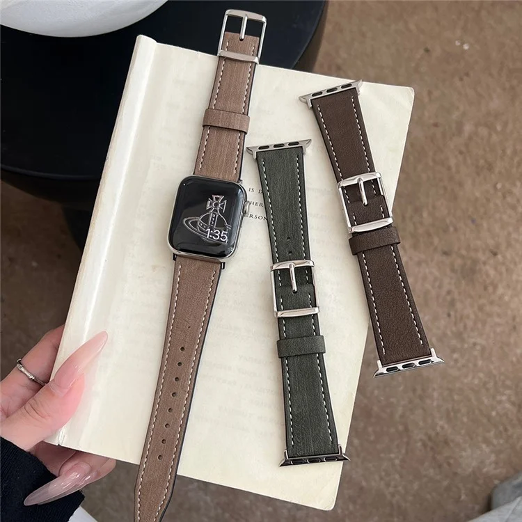 Pulseira de couro para Apple Watch Series 10 9 8 7 SE 6 5 4 3 2 1 42mm 41mm 40mm 38mm, com textura de árvore - Verde escuro