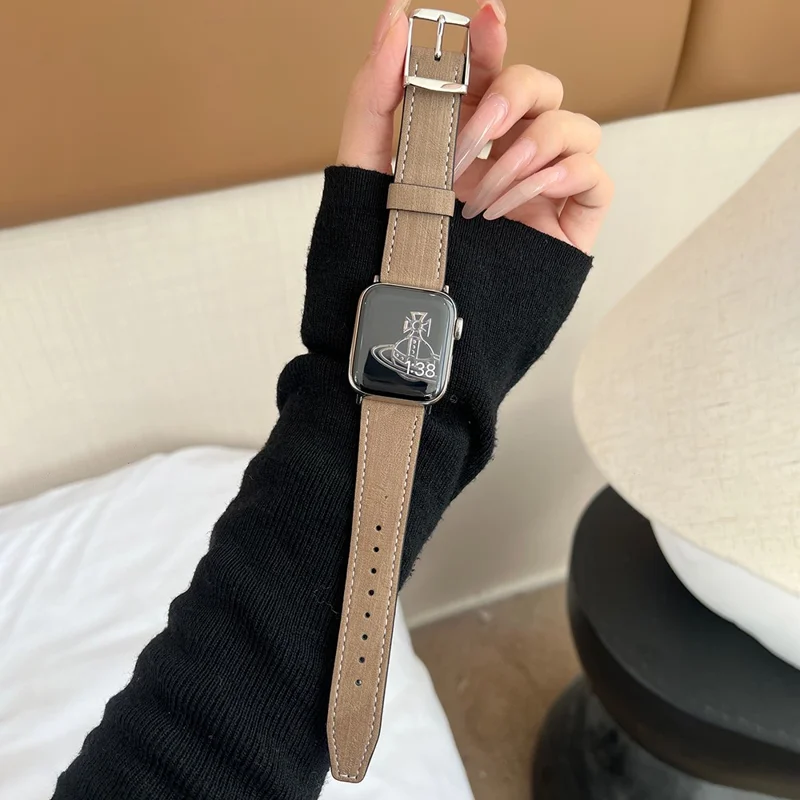 Leather Strap for Apple Watch Series 10 Ultra 9 8 7 SE 6 5 4 3 2 1 46mm 49mm 45mm 44mm 42mm Tree Texture Watch Band - Dark Coffee