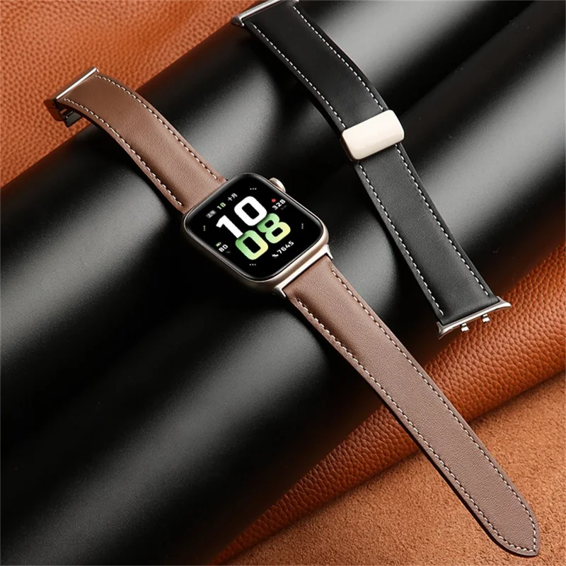 Pulseira de couro preta com fivela magnética dobrável e ponta afilada para o relógio For Honor 5