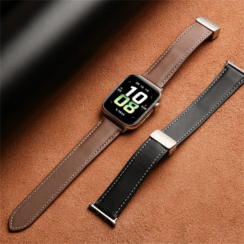 Pulseira de couro preta com fivela magnética dobrável e ponta afilada para o relógio For Honor 5