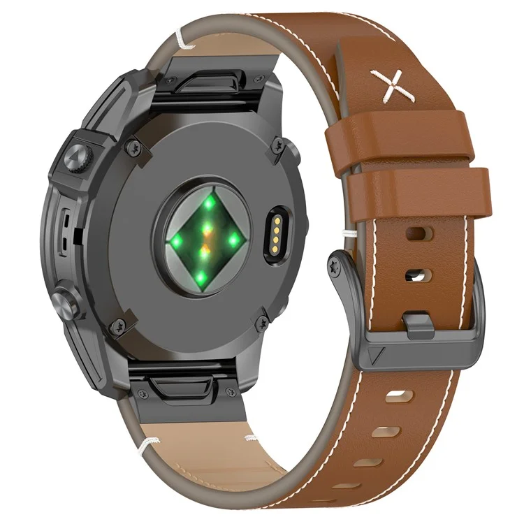 Ремешок для часов 22 мм для Garmin Fenix 8 47 мм / 7 / 6 / 5 с быстрым высвобождением, натуральная кожа - коричневый / черная пряжка