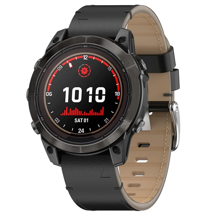 22mm Watch Band For Garmin Fenix 8 47mm  /  7  /  6  /  5 Quick Release Genuine Leather Watch Strap - Black  /  Silver Buckle