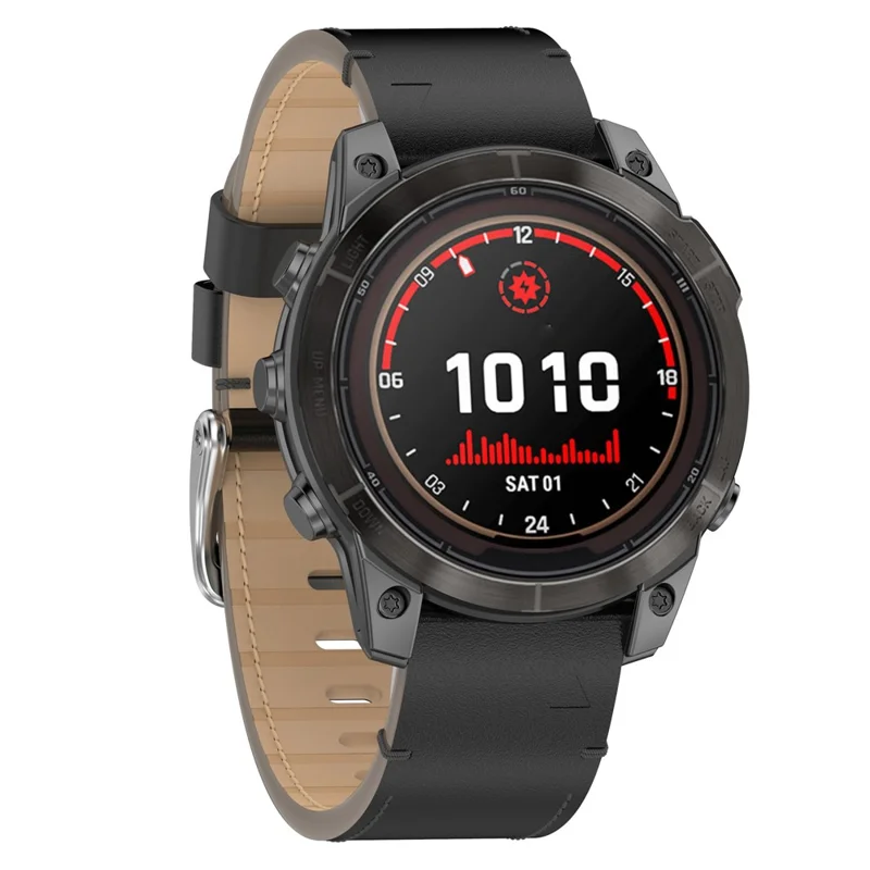 26mm Watch Band For Garmin Fenix 8 51mm  /  7X  /  6X  /  5X Quick Release Genuine Leather Watch Strap - Black  /  Silver Buckle