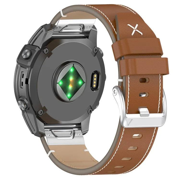26mm Watch Band For Garmin Fenix 8 51mm  /  7X  /  6X  /  5X Quick Release Genuine Leather Watch Strap - Brown  /  Silver Buckle